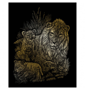 Kratzbild Löwe mit Jungen gold
