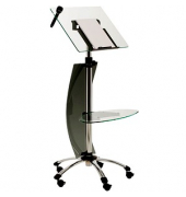 Stehpult mobil LUXE, höhenverstellbar 105-145cm (H), 62x62cm (BxT), rechteckig, transparent / chrom