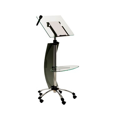 Stehpult mobil LUXE, höhenverstellbar 105-145cm (H), 62x62cm (BxT), rechteckig, transparent / chrom