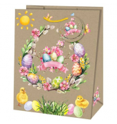 Geschenktasche 22408 TL, Ostern, Kordelband mit Geschenkanhänger, Osterkranz, 26,7cm x 33cm