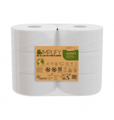 Toilettenpapier Simplify Mini Jumbo 420927, 2-lagig, weiß, 557 Blatt / Rolle,