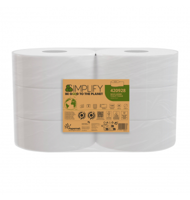 Toilettenpapier Simplify Maxi Jumbo 420928, 2-lagig, weiß, 1305 Blatt / Rolle,