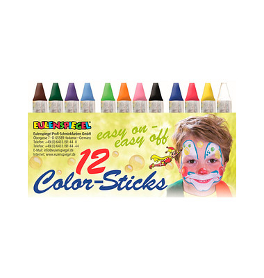 12 EULENSPIEGEL™ Color-Sticks Kinderschmink-Set farbsortiert