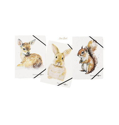 Eckspannmappe Save me 21654-25, A4 rehkitz/Hase/Eichhörnchen Recyclingkarton 325g, mit 3 Einschlagklappen