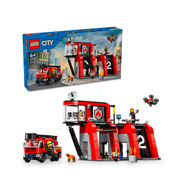 City 60414 Feuerwehrstation mit Drehleiterfahrzeug Bausatz