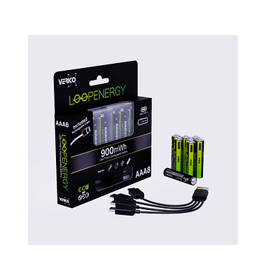 8 VERICO Akkus mit Ladegerät LoopEnergy AAA900 Micro AAA 600 mAh