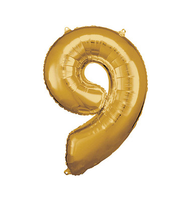 Folienballon Zahl 9 gold Folienballon Zahl 9 gold