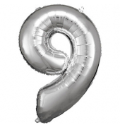 Folienballon Zahl 9 silber