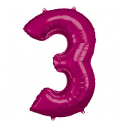 Folienballon Zahl 3 pink