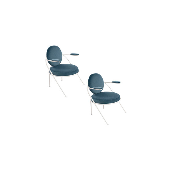 3660141960266 - Sessel Meet by Paperflow Saturne mit Armlehnen B 700 x T 730 x H 880 mm Stahlrohr Samt Weiß Blau 3660141960266 - Sessel Meet by Paperflow Saturne mit Armlehnen B 700 x T 730 x H 880 mm Stahlrohr Samt Weiß Blau