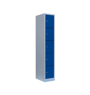 Schließfachschrank enzianblau, lichtgrau 520511, 5 Schließfächer 31,5 x 50,0 x 180,0 cm