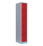 Schließfachschrank feuerrot, lichtgrau 520514, 5 Schließfächer 31,5 x 50,0 x 180,0 cm