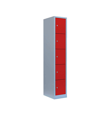 Schließfachschrank feuerrot, lichtgrau 520514, 5 Schließfächer 31,5 x 50,0 x 180,0 cm