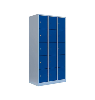 Schließfachschrank enzianblau, lichtgrau 520531, 15 Schließfächer 88,5 x 50,0 x 180,0 cm