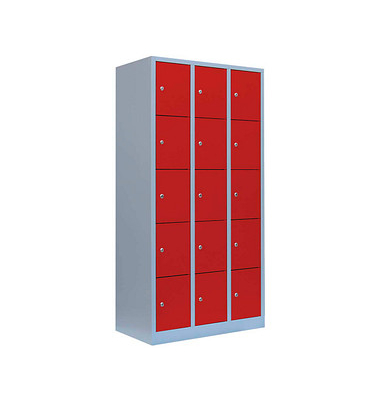 Schließfachschrank feuerrot, lichtgrau 520534, 15 Schließfächer 88,5 x 50,0 x 180,0 cm