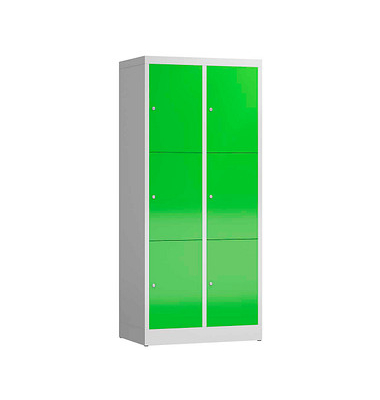 Schließfachschrank ClassiX gelbgrün, lichtgrau X-523325, 6 Schließfächer 80,0 x 50,0 x 180,0 cm