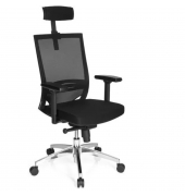 B&uuml;rodrehstuhl PORTO MAX HIGH, schwarz / silber, mit Armlehnen, bis 120kg, mit Kopfst&uuml;tze