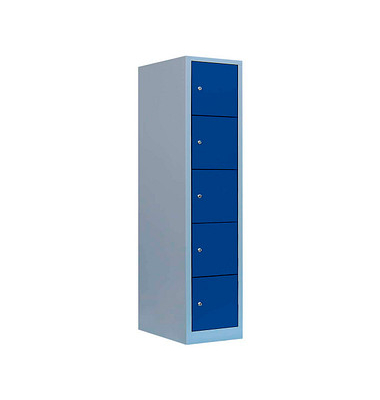 Schließfachschrank enzianblau, lichtgrau 523911, 5 Schließfächer 41,5 x 50,0 x 190,0 cm