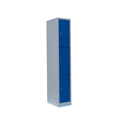 Schließfachschrank enzianblau, lichtgrau 520311, 3 Schließfächer 31,5 x 50,0 x 180,0 cm
