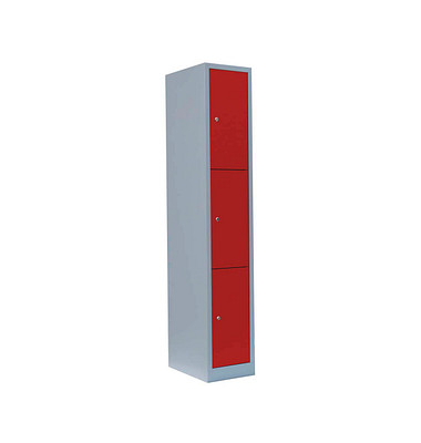 Schließfachschrank feuerrot, lichtgrau 520314, 3 Schließfächer 31,5 x 50,0 x 180,0 cm