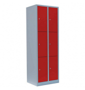 Schließfachschrank feuerrot, lichtgrau 520324, 6 Schließfächer 60,0 x 50,0 x 180,0 cm