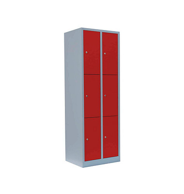 Schließfachschrank feuerrot, lichtgrau 520324, 6 Schließfächer 60,0 x 50,0 x 180,0 cm
