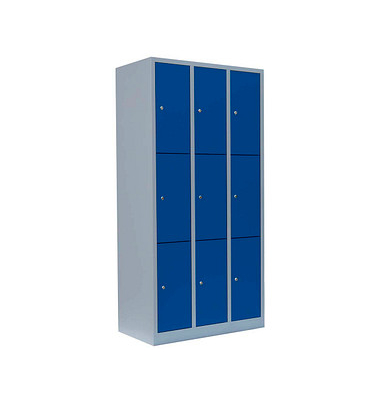 Schließfachschrank enzianblau, lichtgrau 520331, 9 Schließfächer 88,5 x 50,0 x 180,0 cm