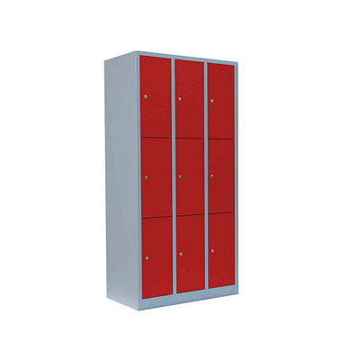 Schließfachschrank feuerrot, lichtgrau 520334, 9 Schließfächer 88,5 x 50,0 x 180,0 cm