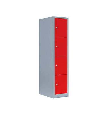 Schließfachschrank feuerrot, lichtgrau 523414, 4 Schließfächer 41,5 x 50,0 x 180,0 cm