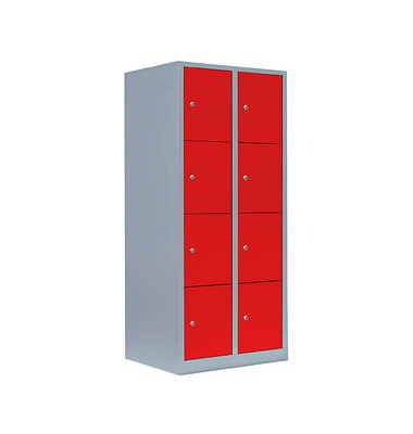 Schließfachschrank feuerrot, lichtgrau 523424, 8 Schließfächer 80,0 x 50,0 x 180,0 cm