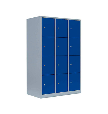 Schließfachschrank enzianblau, lichtgrau 523431, 12 Schließfächer 118,5 x 50,0 x 180,0 cm