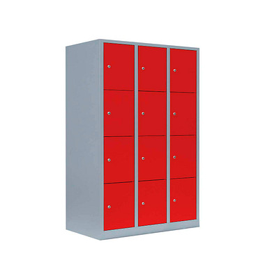Schließfachschrank feuerrot, lichtgrau 523434, 12 Schließfächer 118,5 x 50,0 x 180,0 cm