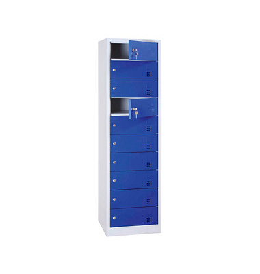 Schließfachschrank enzianblau, lichtgrau 526441, 10 Schließfächer 50,0 x 50,0 x 180,0 cm