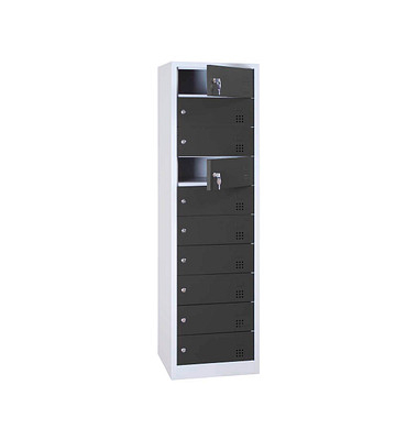 Schließfachschrank anthrazit, lichtgrau 526448, 10 Schließfächer 50,0 x 50,0 x 180,0 cm