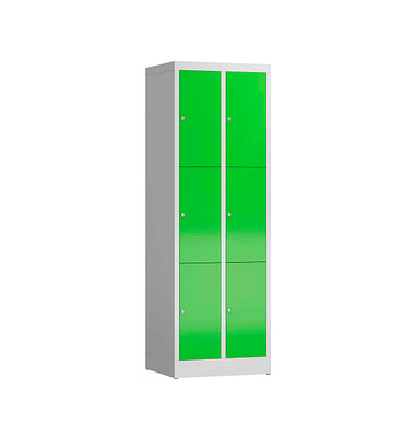 Schließfachschrank ClassiX gelbgrün, lichtgrau X-520325, 6 Schließfächer 59,0 x 50,0 x 180,0 cm