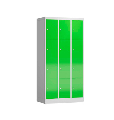 Schließfachschrank ClassiX gelbgrün, lichtgrau X-520435, 12 Schließfächer 87,0 x 50,0 x 180,0 cm