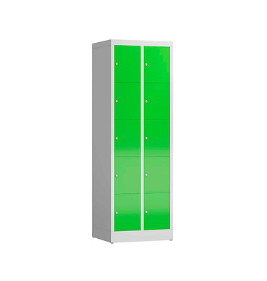Schließfachschrank ClassiX gelbgrün, lichtgrau X-520525, 10 Schließfächer 59,0 x 50,0 x 180,0 cm