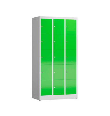 Schließfachschrank ClassiX gelbgrün, lichtgrau X-520535, 15 Schließfächer 87,0 x 50,0 x 180,0 cm