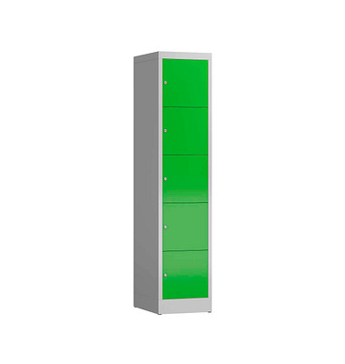 Schließfachschrank ClassiX gelbgrün, lichtgrau X-523515, 5 Schließfächer 41,5 x 50,0 x 180,0 cm