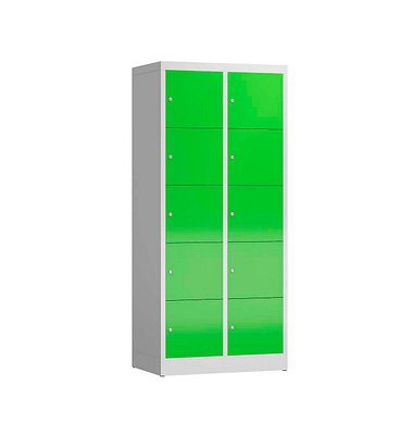 Schließfachschrank ClassiX gelbgrün, lichtgrau X-523525, 10 Schließfächer 80,0 x 50,0 x 180,0 cm