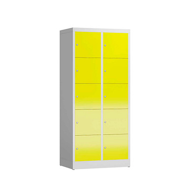 Schließfachschrank ClassiX lichtgrau, zinkgelb X-523526, 10 Schließfächer 80,0 x 50,0 x 180,0 cm