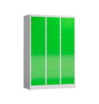 Schließfachschrank ClassiX gelbgrün, lichtgrau X-523535, 15 Schließfächer 118,5 x 50,0 x 180,0 cm