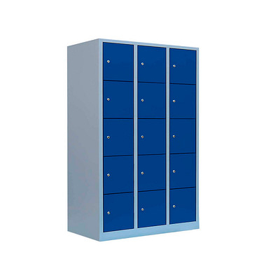 Schließfachschrank enzianblau, lichtgrau 523931, 15 Schließfächer 118,5 x 50,0 x 190,0 cm