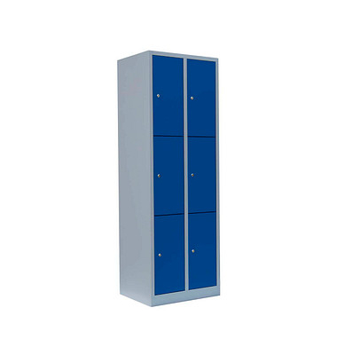 Schließfachschrank enzianblau, lichtgrau 520321, 6 Schließfächer 60,0 x 50,0 x 180,0 cm