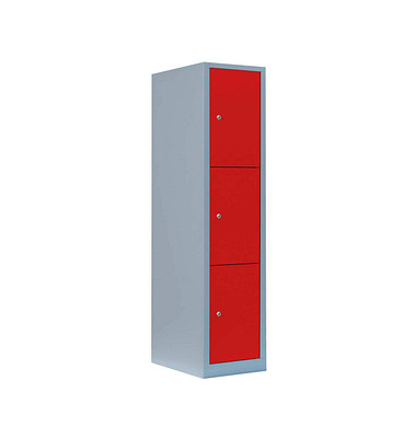 Schließfachschrank feuerrot, lichtgrau 523314, 3 Schließfächer 41,5 x 50,0 x 180,0 cm