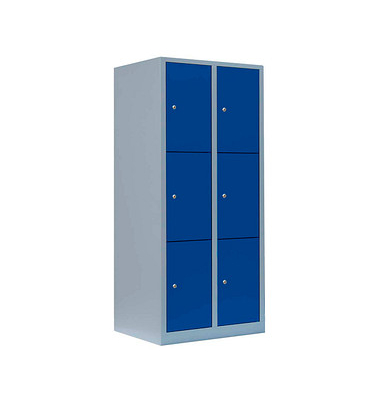 Schließfachschrank enzianblau, lichtgrau 523321, 6 Schließfächer 80,0 x 50,0 x 180,0 cm