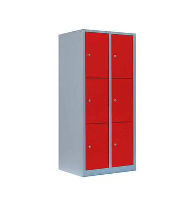 Schließfachschrank feuerrot, lichtgrau 523324, 6 Schließfächer 80,0 x 50,0 x 180,0 cm
