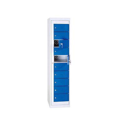 Schließfachschrank enzianblau, lichtgrau 526101, 10 Schließfächer 40,0 x 50,0 x 180,0 cm