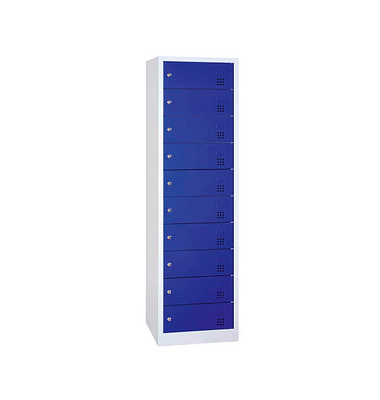 Schließfachschrank enzianblau, lichtgrau 526431, 10 Schließfächer 50,0 x 50,0 x 180,0 cm