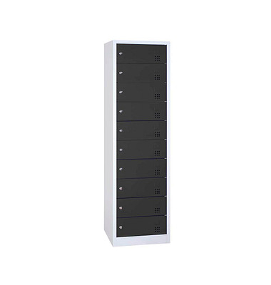 Schließfachschrank anthrazit, lichtgrau 526438, 10 Schließfächer 50,0 x 50,0 x 180,0 cm
